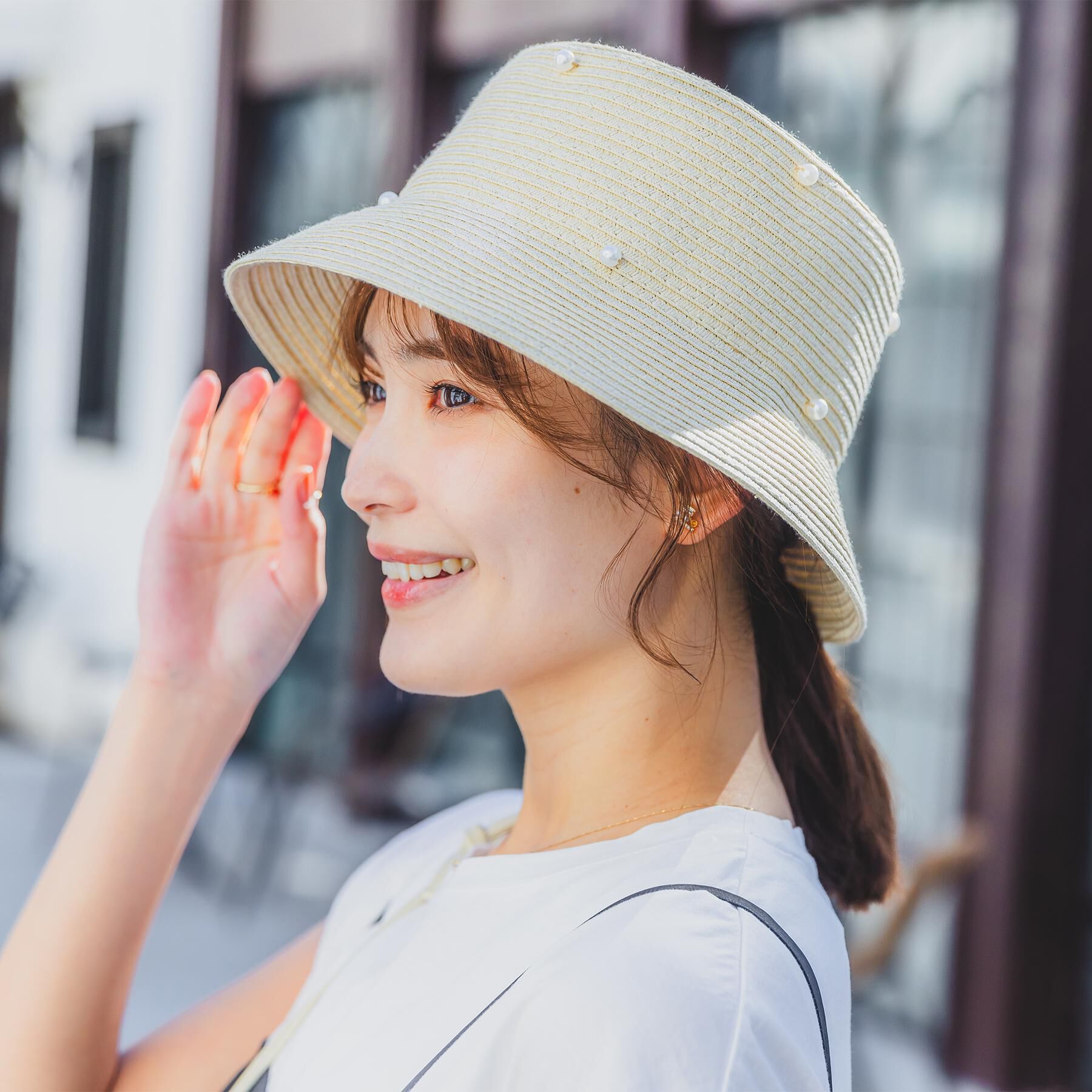 ITS&rsquo;DEMO「【サイズ調整可】パール調ペーパーベルハット」|ハット|