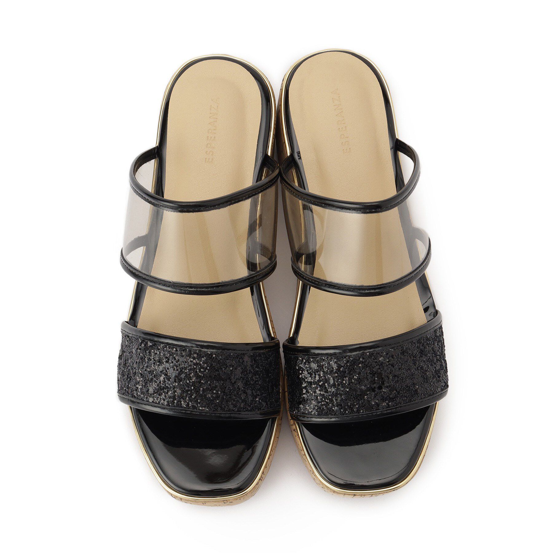 ESPERANZA「グリッター&times;クリアベルト 厚底コルクサンダル」|サンダル|