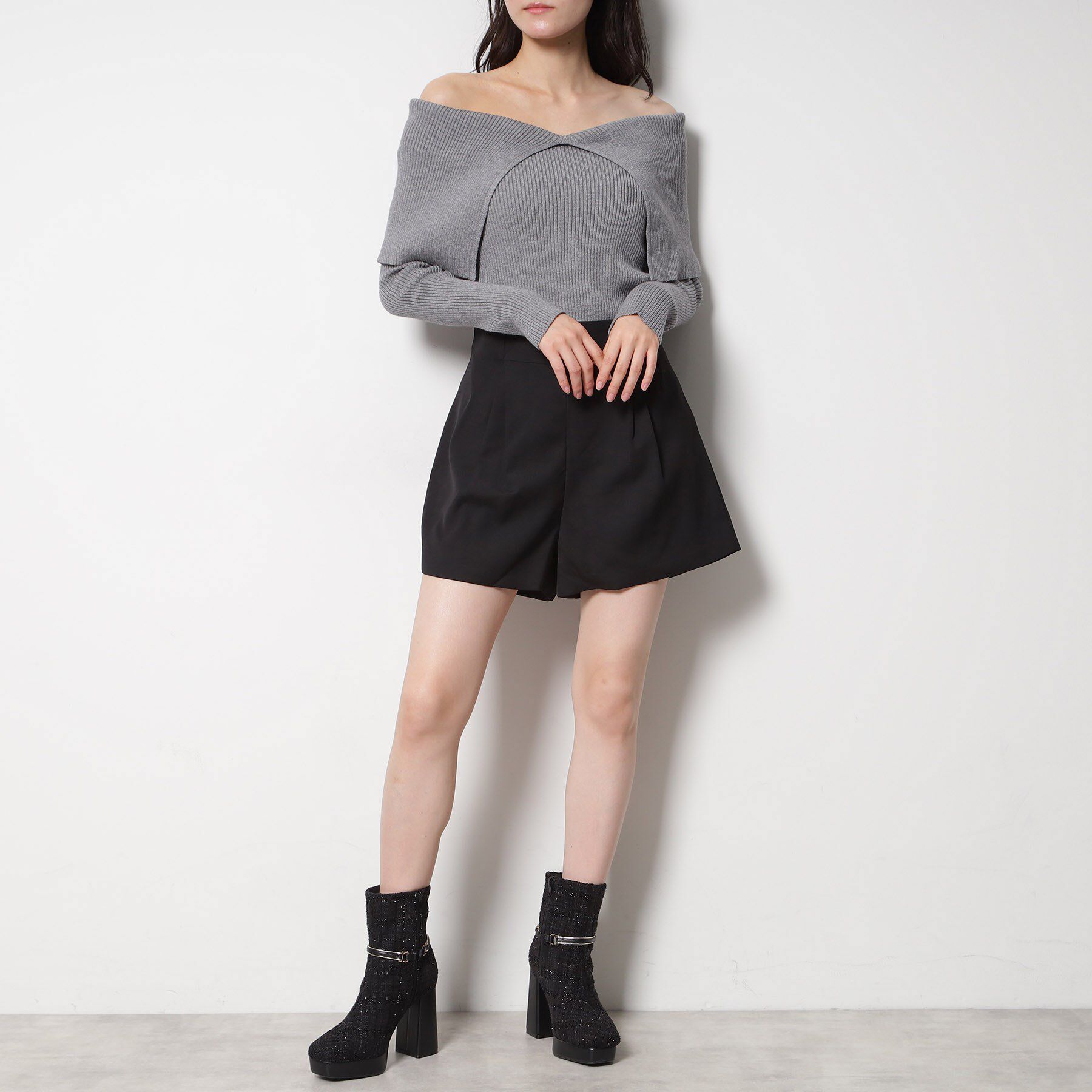 ESPERANZA「【EC先行販売】スクエアツイードショートブーツ」|ショートブーツ|