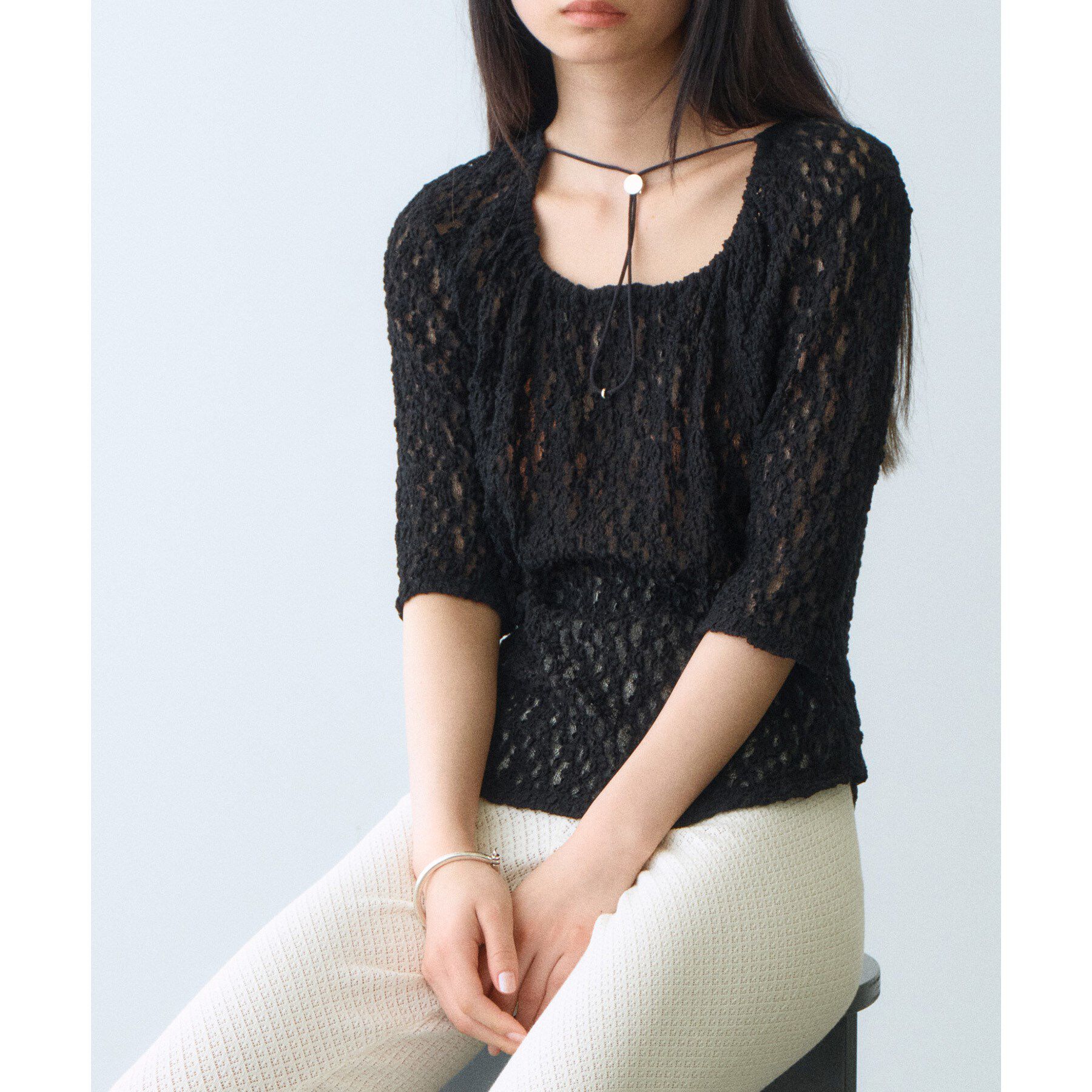 CODE A「lace layered pullover」|Tシャツ・カットソー|ブラック(019)