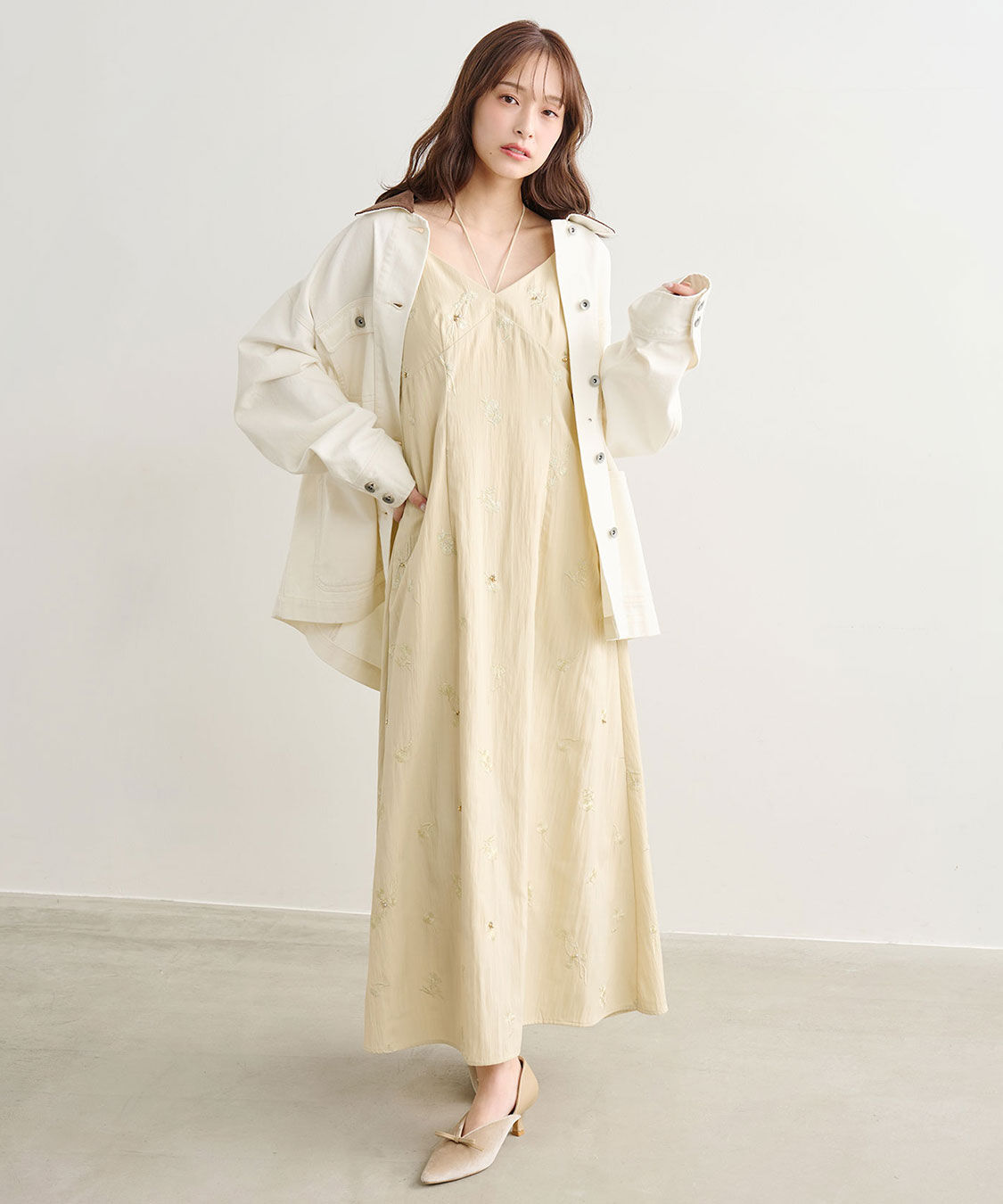 COCO DEAL「フラワー刺繍キャミワンピース」|ワンピース|イエロー