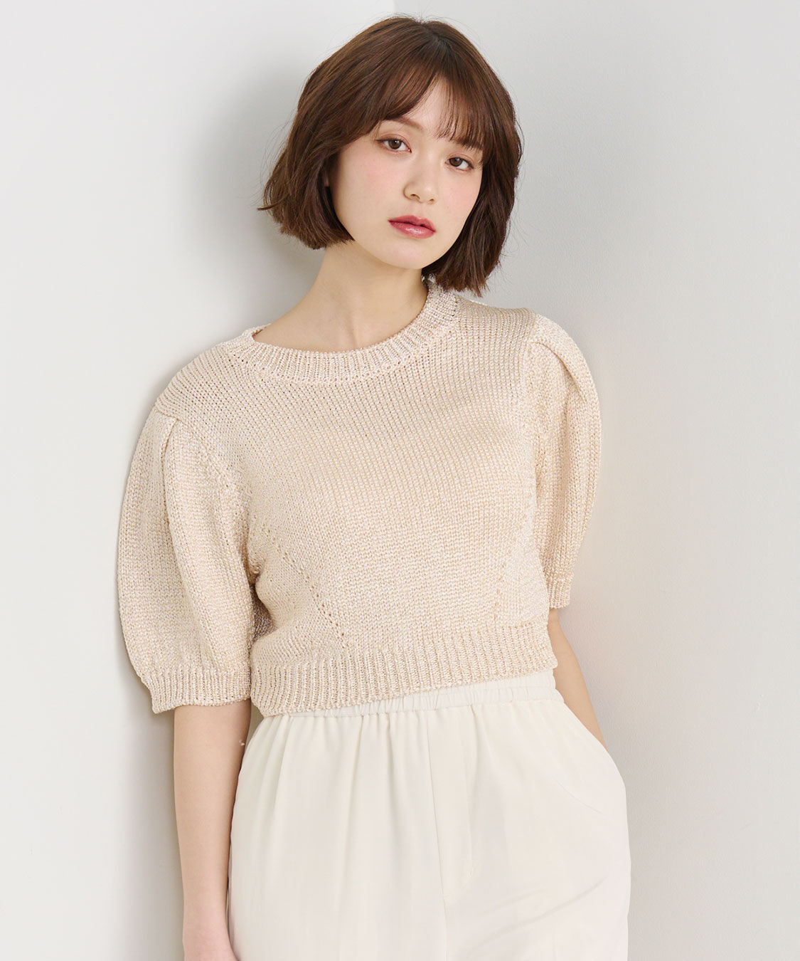 COCO DEAL「シャイニーリリヤーンハーフスリーブニット」|ニット・セーター|