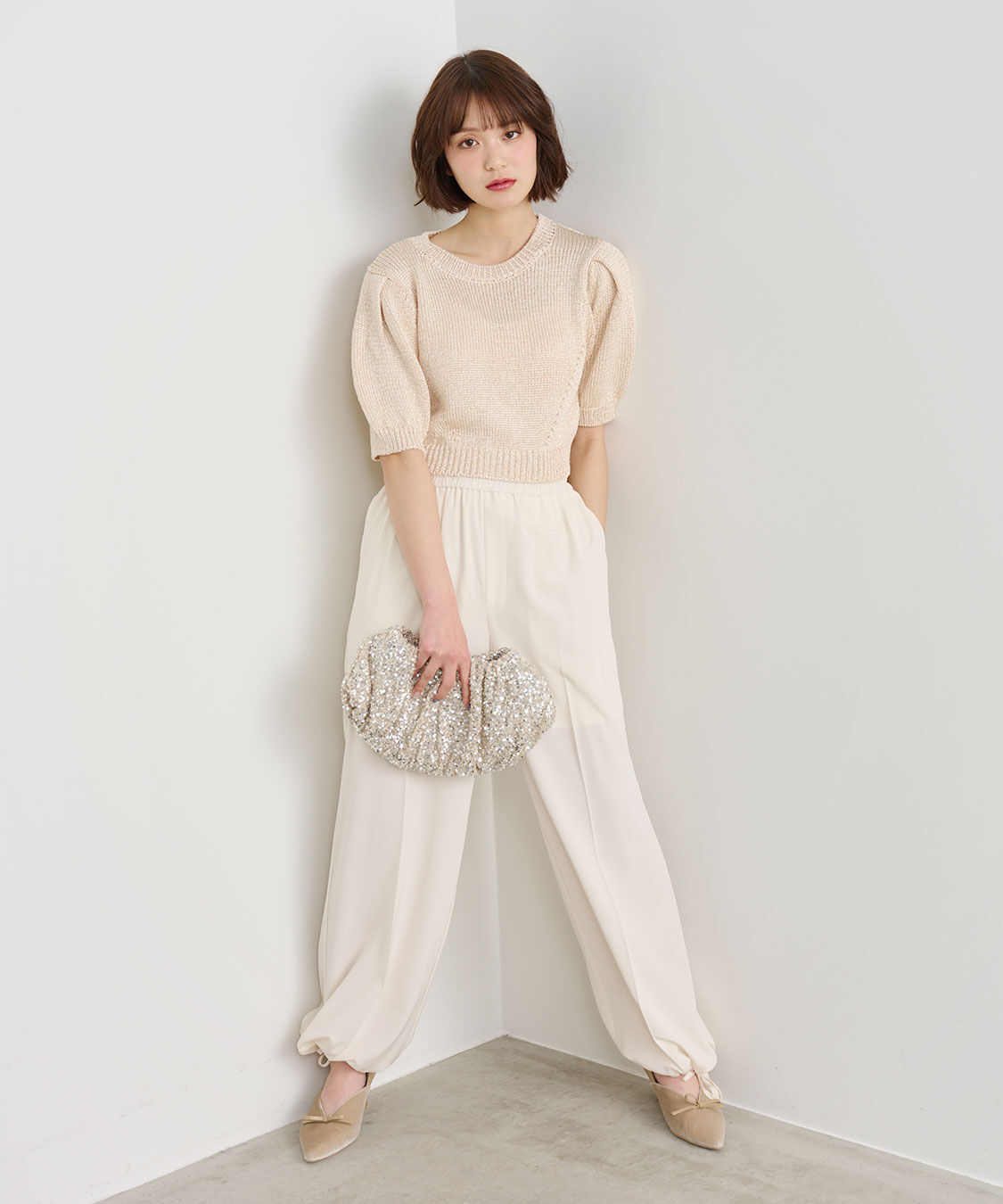 COCO DEAL「シャイニーリリヤーンハーフスリーブニット」|ニット・セーター|