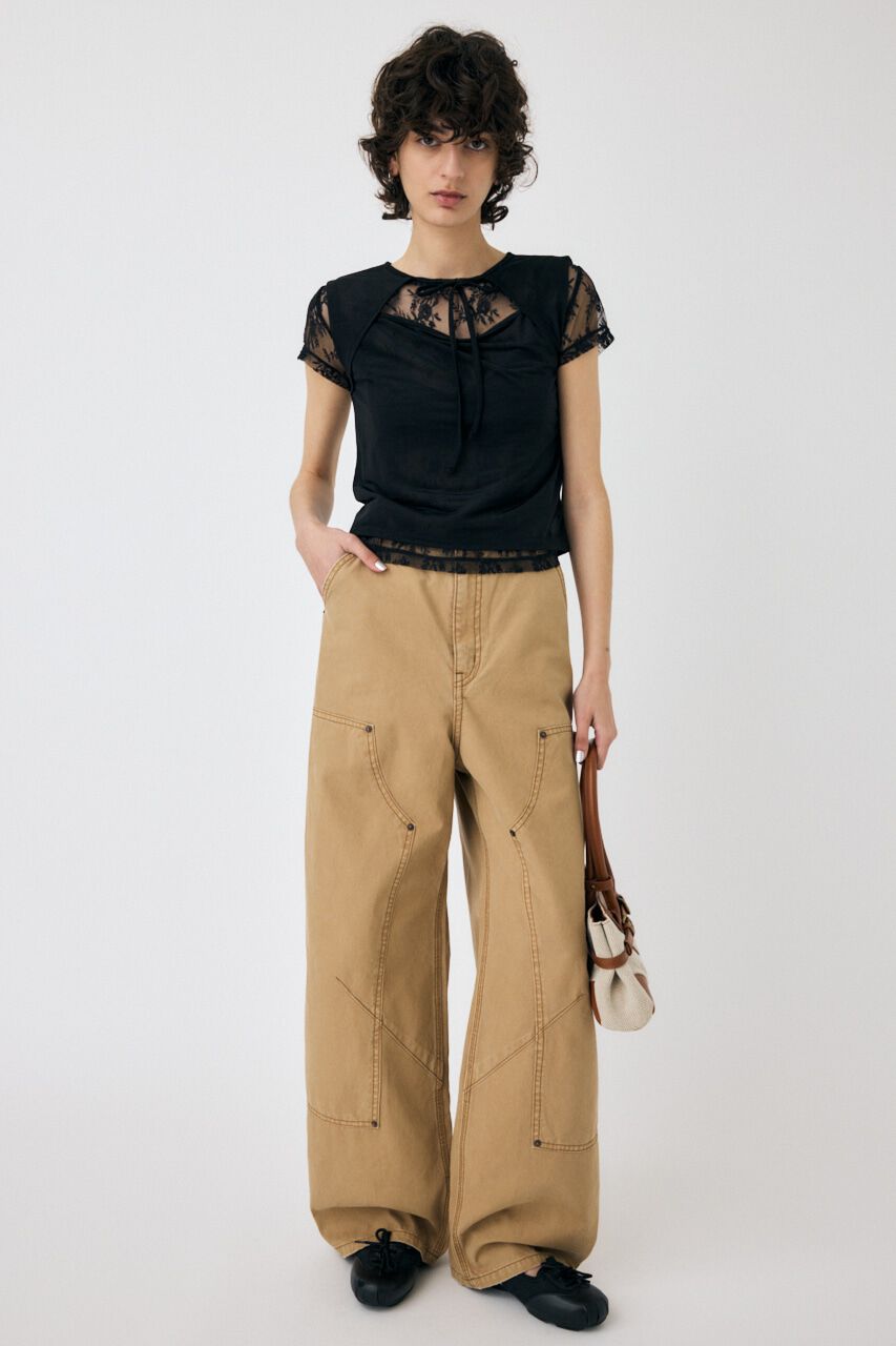 MOUSSY「LACE LAYERED OPEN NECK トップス」|Tシャツ・カットソー|