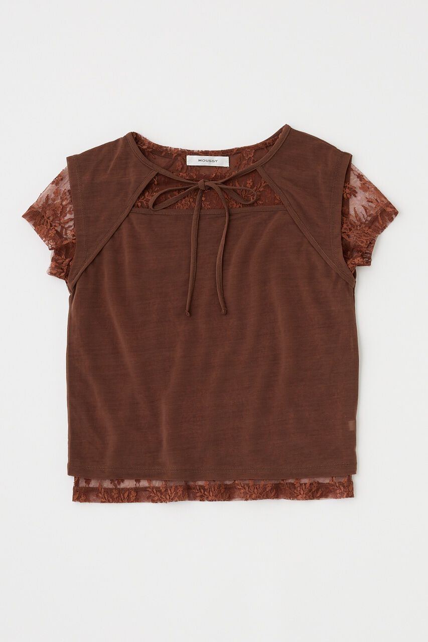 MOUSSY「LACE LAYERED OPEN NECK トップス」|Tシャツ・カットソー|BRN