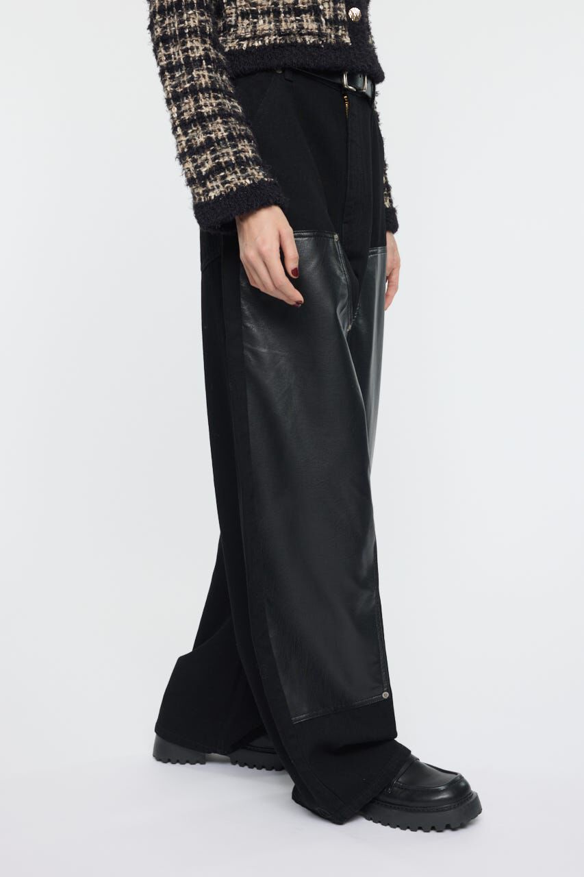 MOUSSY「F/LEATHER DOUBLE KNEE パンツ」|デニム|