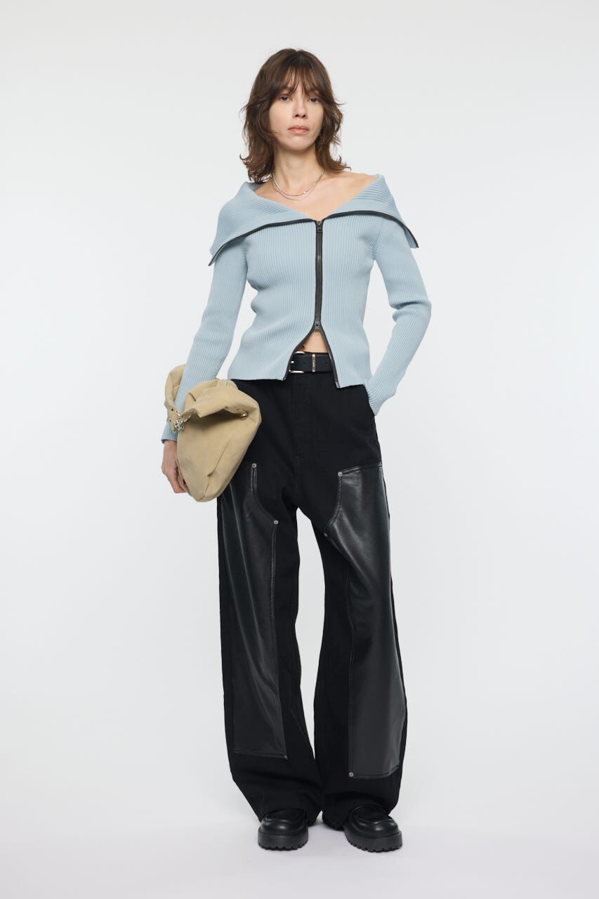 MOUSSY「F/LEATHER DOUBLE KNEE パンツ」|デニム|