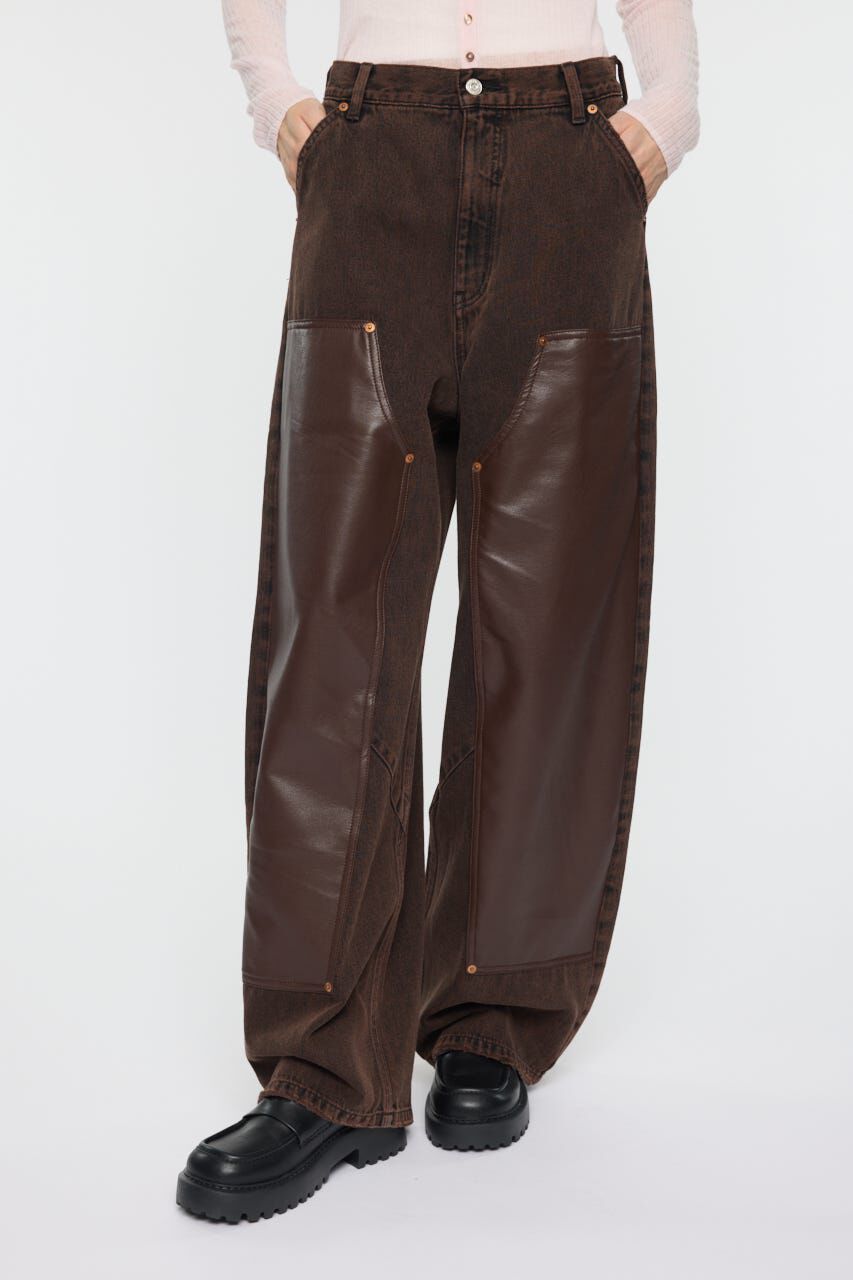 MOUSSY「F/LEATHER DOUBLE KNEE パンツ」|デニム|