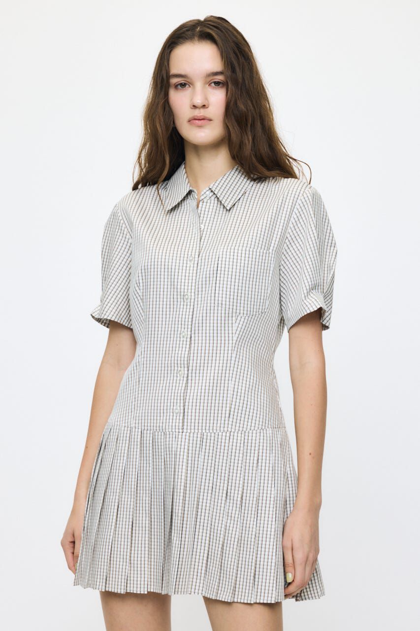 MOUSSY「PLEATED SHIRT MINI ドレス」|ワンピース|柄BEG5
