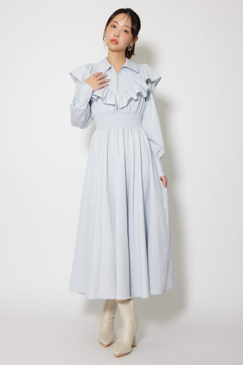 rienda「フロントZIPフリルシャツワンピース」|ワンピース|