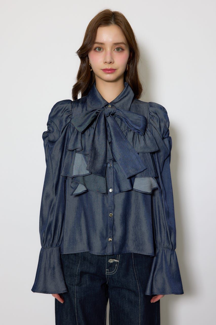 rienda「BIGリボンダンガリーパターンブラウス」|シャツ・ブラウス|