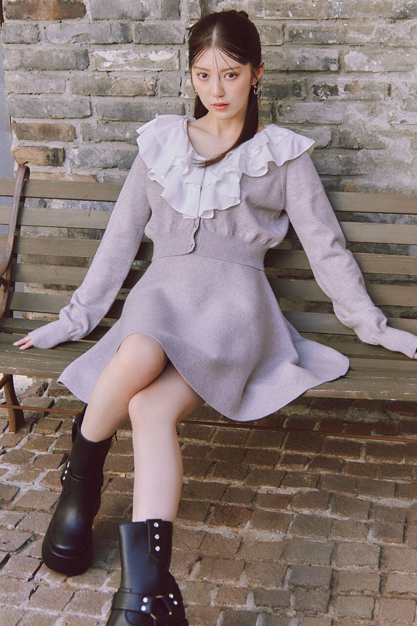 rienda「フリルカラーニットカーディガンセットワンピース」|ワンピース|GRY