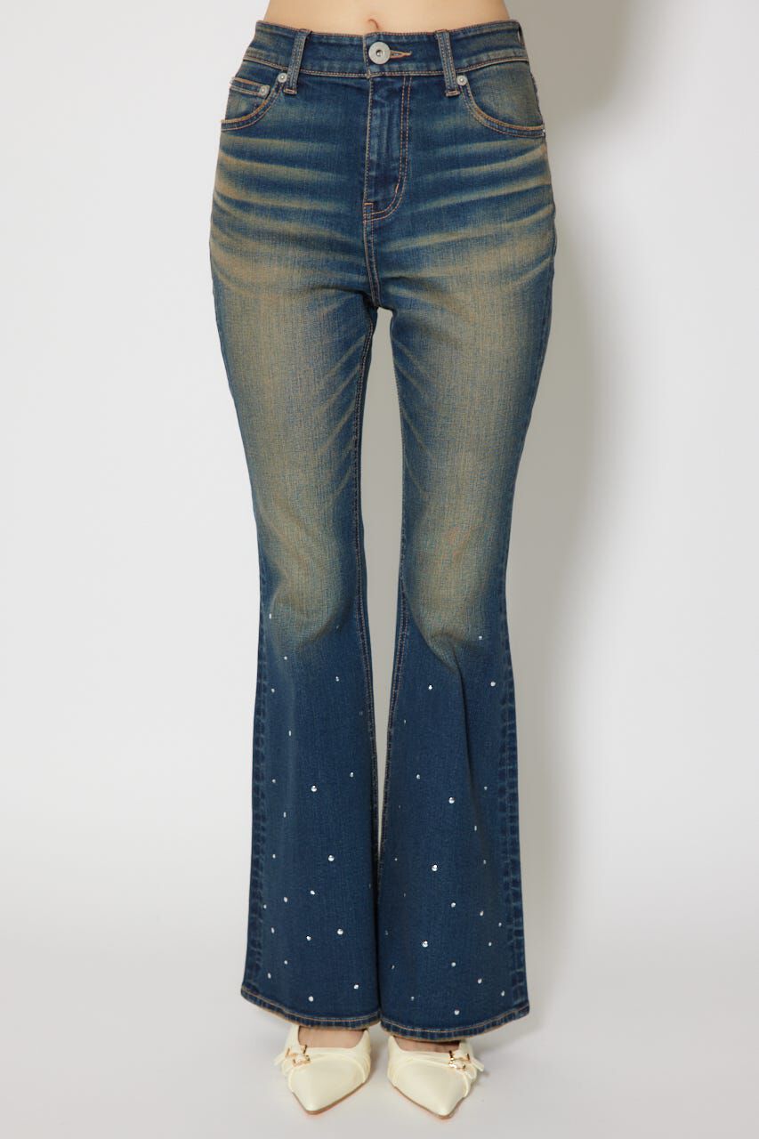 rienda「ビジュージャストウエストフレアデニムパンツ」|デニム|