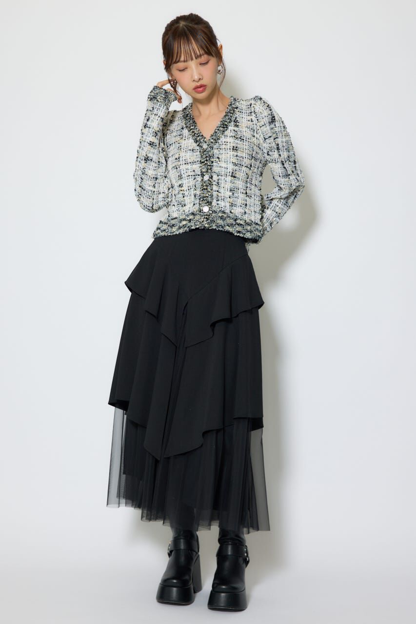 rienda「ツイードニットカーディガントップス」|ニット・セーター|