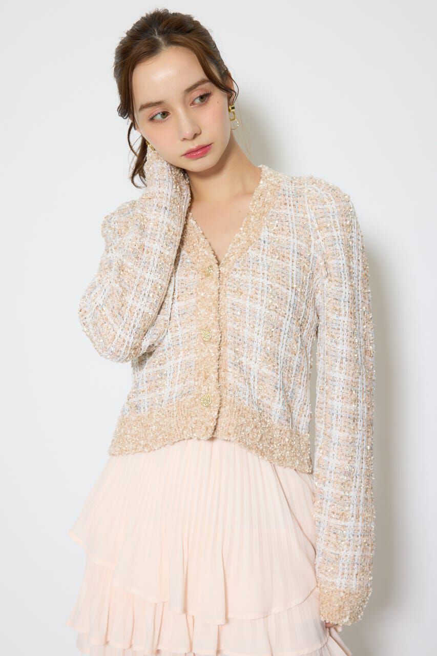 rienda「ツイードニットカーディガントップス」|ニット・セーター|