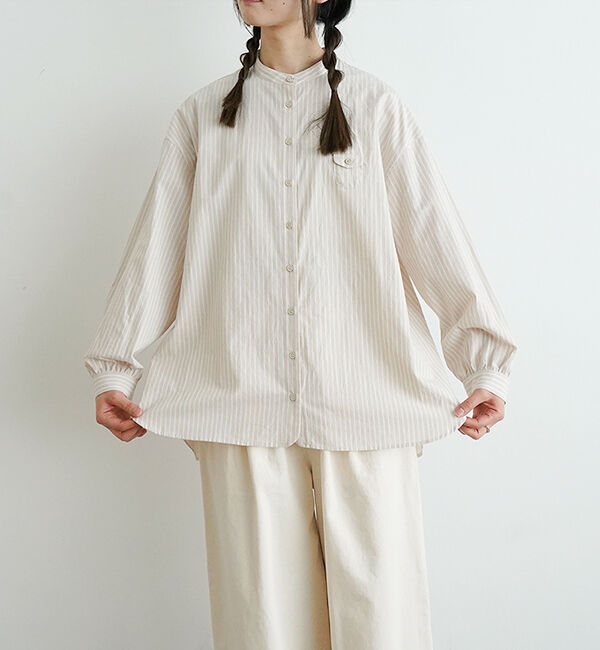 休日と詩「小さなポケットのシャツ」|シャツ・ブラウス|ベージュストライプ