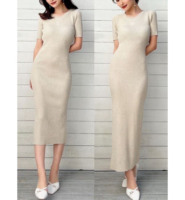 RESEXXY「エンブロイダリーラメニットワンピース」|ワンピース|ベージュ