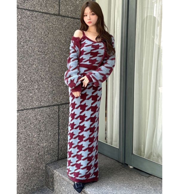 RESEXXY「ハウンドトゥースシャギーニットタンク【セットアップ着用可能】」|タンクトップ|