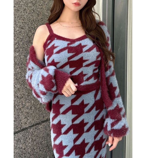 RESEXXY「ハウンドトゥースシャギーニットタンク【セットアップ着用可能】」|タンクトップ|ワイン