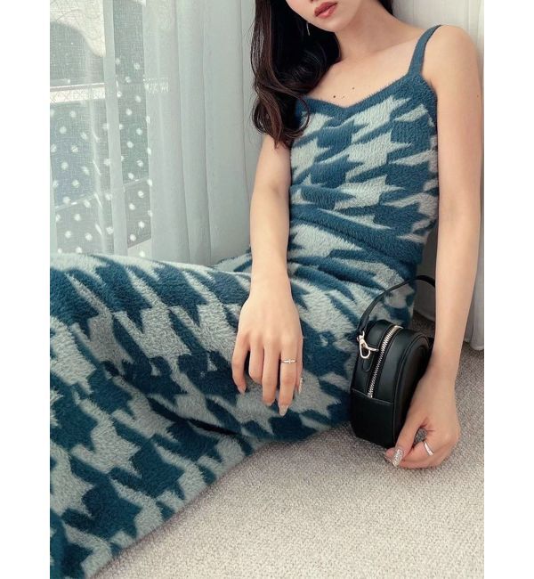 RESEXXY「ハウンドトゥースシャギーニットタンク【セットアップ着用可能】」|タンクトップ|グリーン