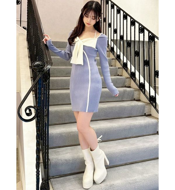 RESEXXY「バイカラーフロントリボンニットミニワンピース」|ワンピース|