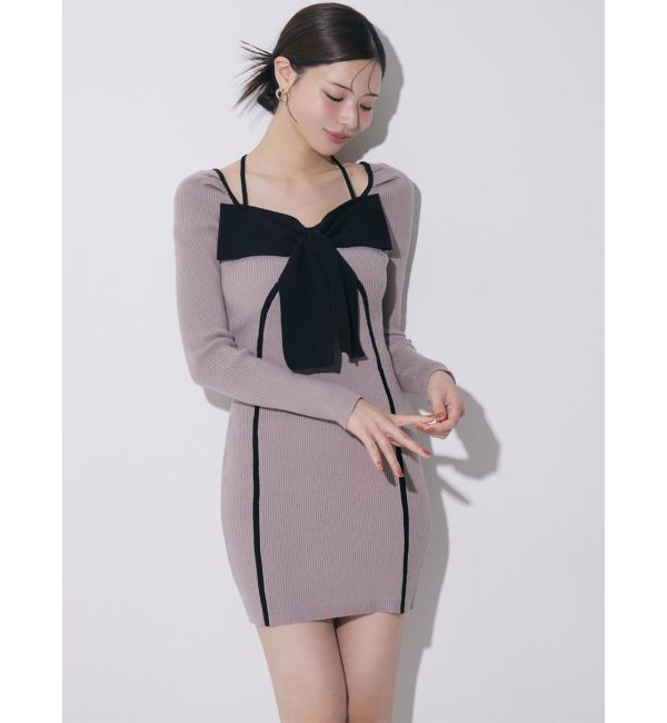 RESEXXY「バイカラーフロントリボンニットミニワンピース」|ワンピース|