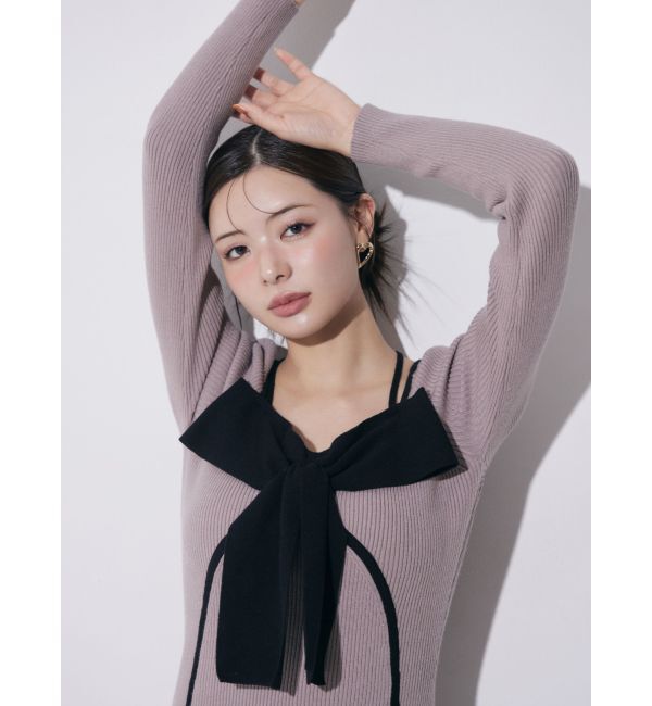 RESEXXY「バイカラーフロントリボンニットミニワンピース」|ワンピース|