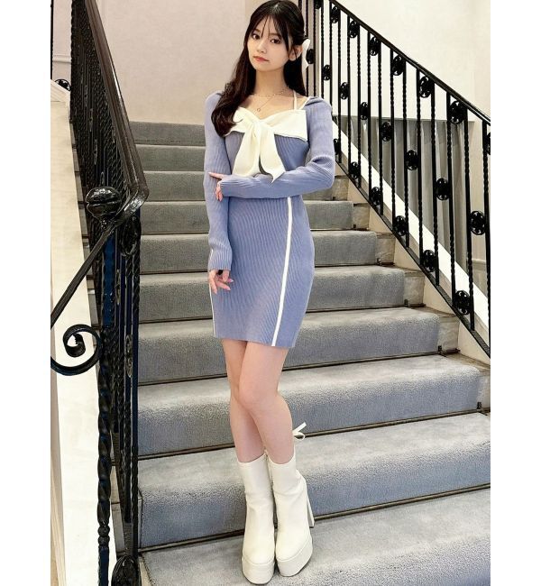 RESEXXY「バイカラーフロントリボンニットミニワンピース」|ワンピース|