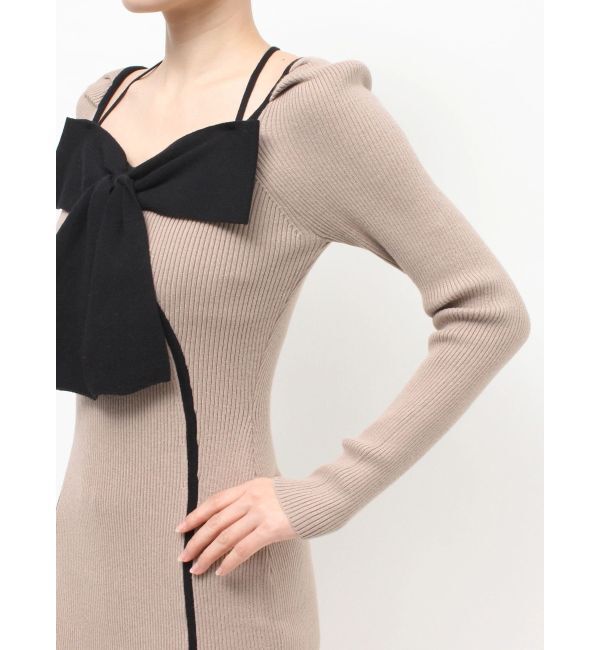 RESEXXY「バイカラーフロントリボンニットミニワンピース」|ワンピース|