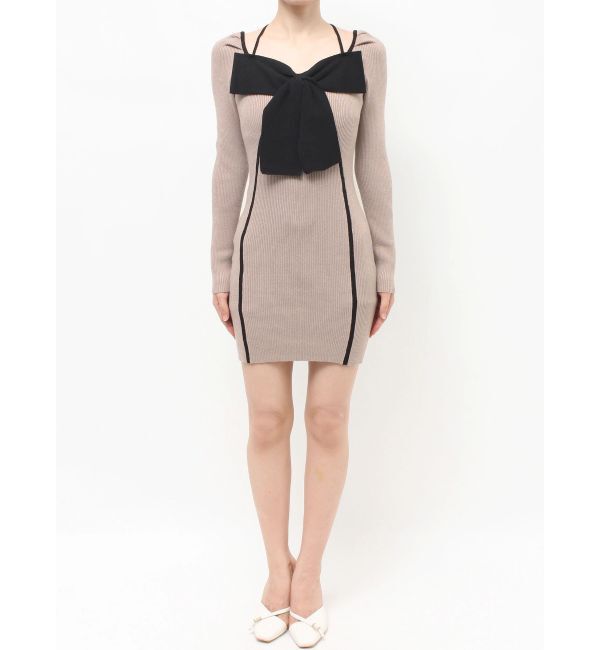 RESEXXY「バイカラーフロントリボンニットミニワンピース」|ワンピース|