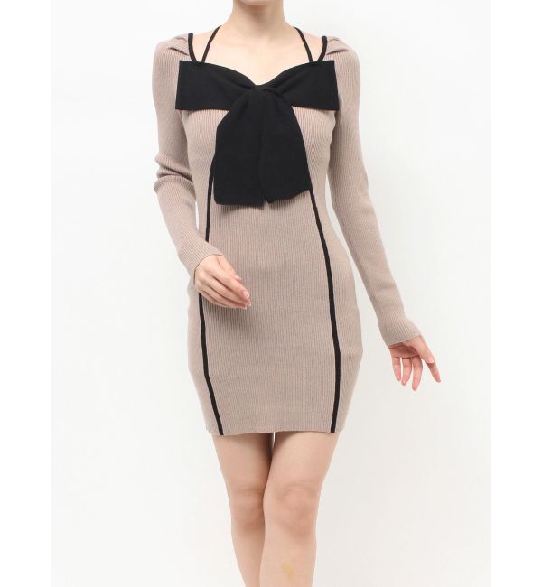 RESEXXY「バイカラーフロントリボンニットミニワンピース」|ワンピース|