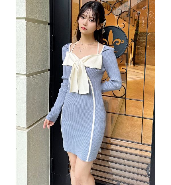 RESEXXY「バイカラーフロントリボンニットミニワンピース」|ワンピース|