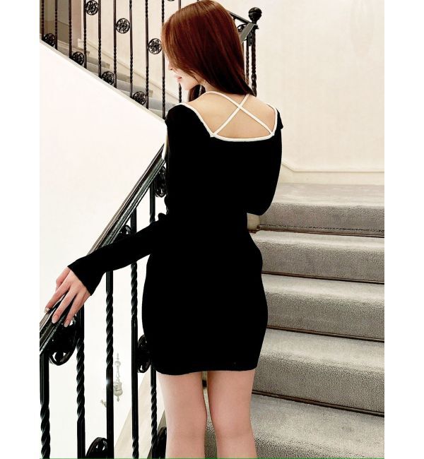 RESEXXY「バイカラーフロントリボンニットミニワンピース」|ワンピース|