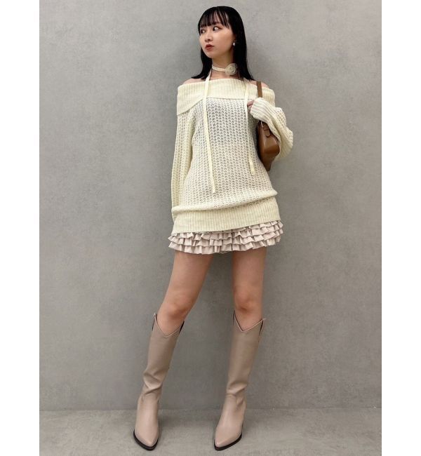 dazzlin「ワッフルオフショルコサージュニット」|ニット・セーター|