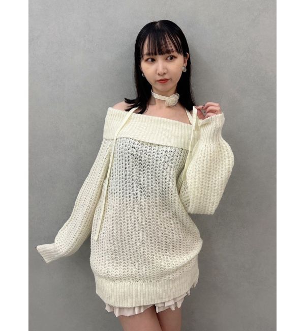 dazzlin「ワッフルオフショルコサージュニット」|ニット・セーター|