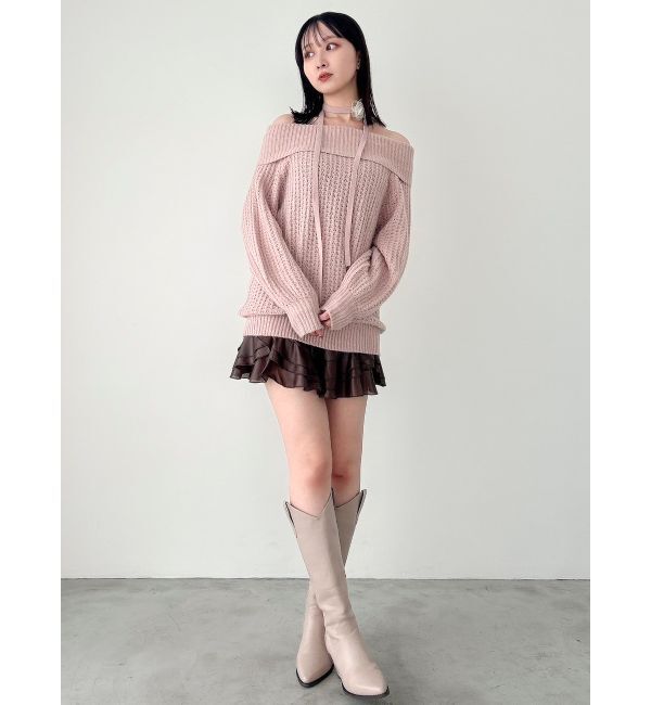 dazzlin「ワッフルオフショルコサージュニット」|ニット・セーター|