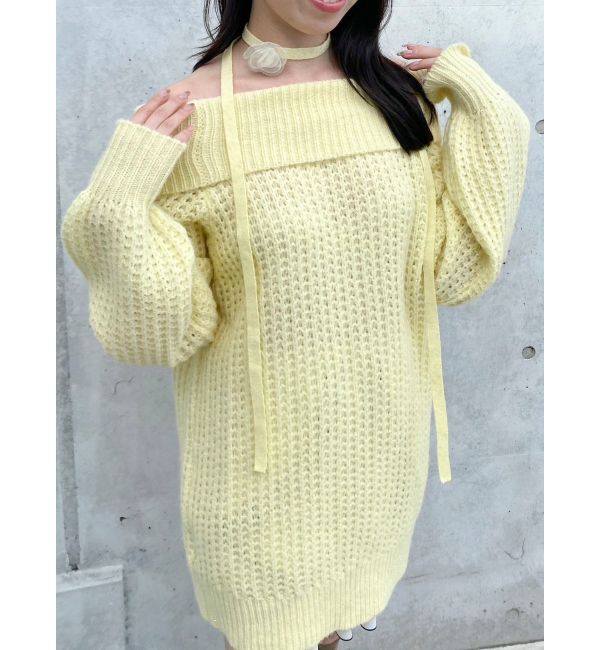 dazzlin「ワッフルオフショルコサージュニット」|ニット・セーター|