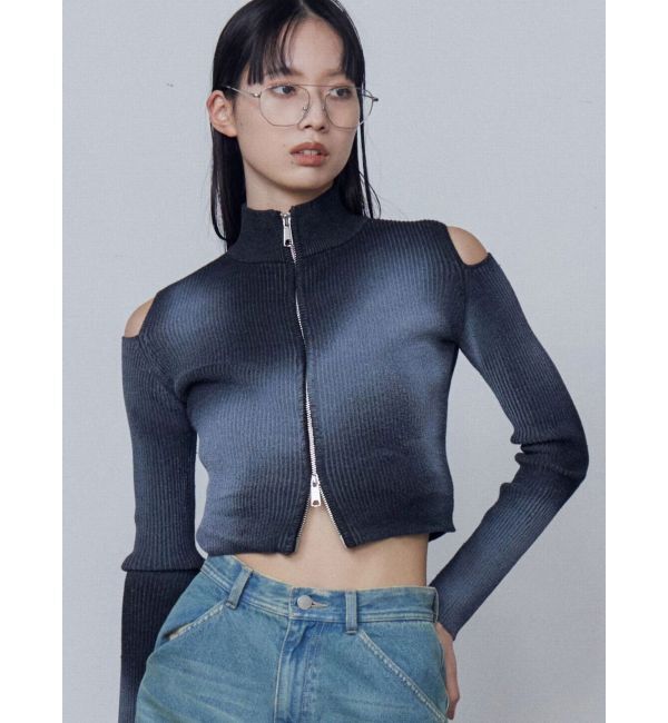 EMODA「カットウォッシュドプレーティングジップニット」|ニット・セーター|