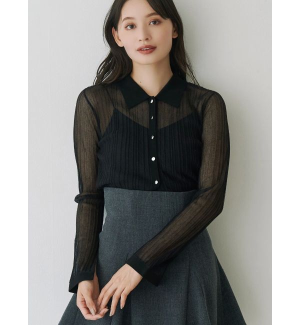 MERCURYDUO「メタルボタンシアーリブポロニット」|ニット・セーター|ブラック