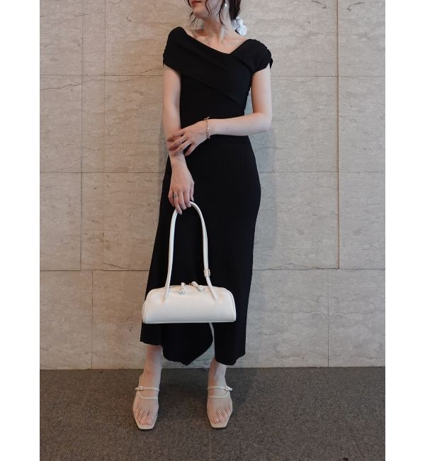 LAGUNAMOON「アシメオフショルリブニットワンピース」|ワンピース|ブラック