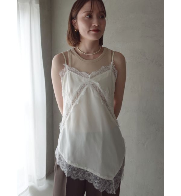 LAGUNAMOON「アシンメトリーレースサテンキャミソール」|キャミソール|