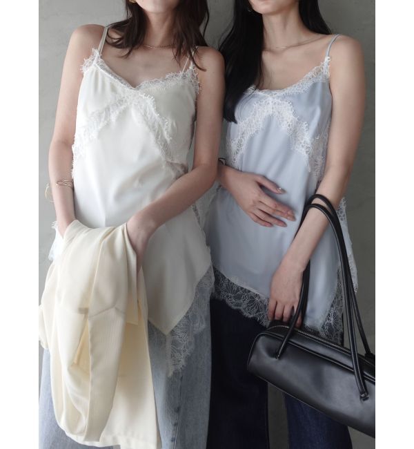 LAGUNAMOON「アシンメトリーレースサテンキャミソール」|キャミソール|