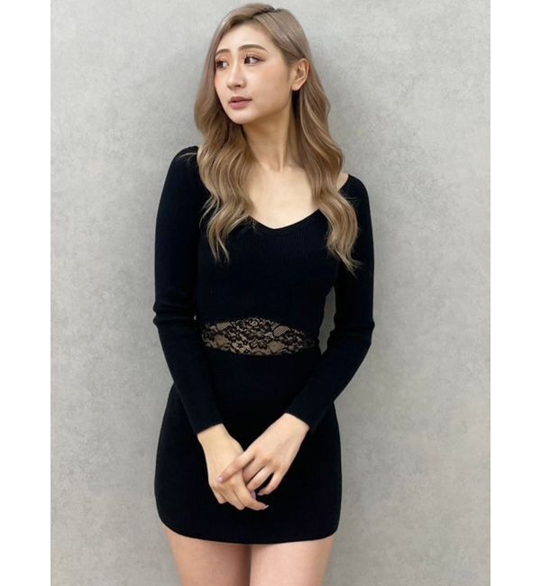 GYDA「ウエストレース2WAYテレコニットワンピース」|ワンピース|