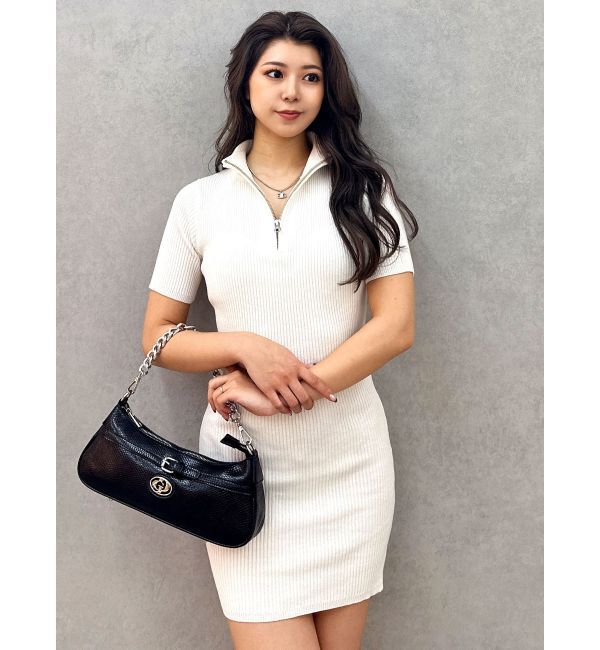 GYDA「ブリーチハーフZIPリブニットワンピース」|ワンピース|