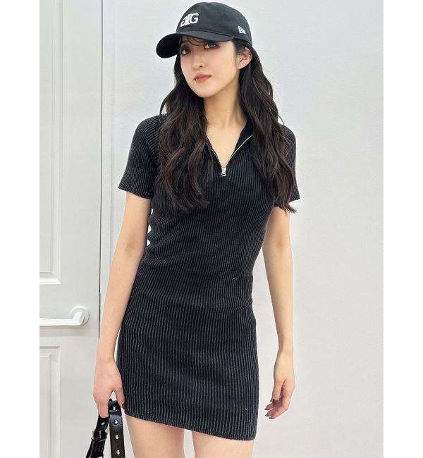 GYDA「ブリーチハーフZIPリブニットワンピース」|ワンピース|