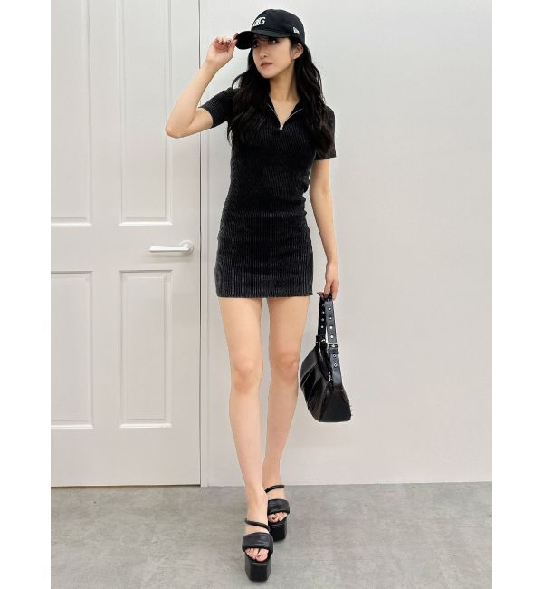 GYDA「ブリーチハーフZIPリブニットワンピース」|ワンピース|
