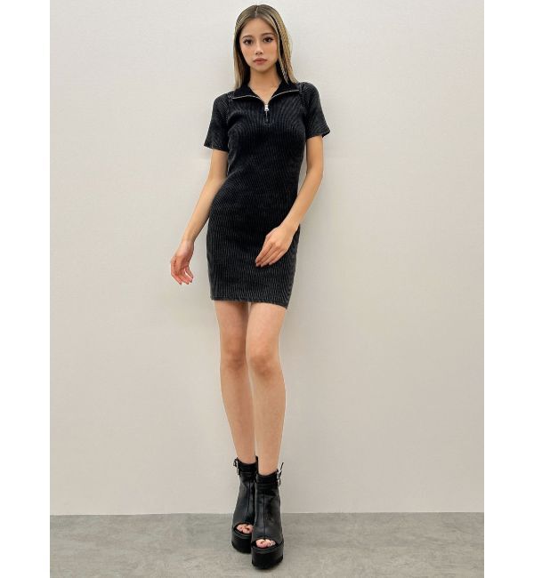 GYDA「ブリーチハーフZIPリブニットワンピース」|ワンピース|