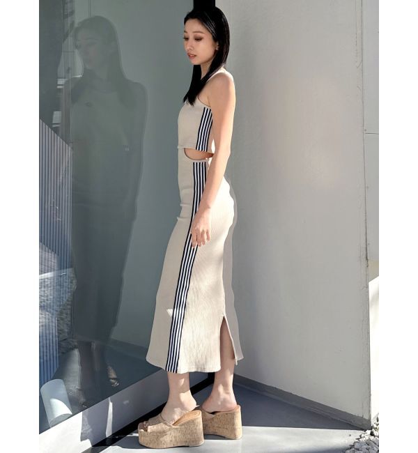 GYDA「GDウエストOPEN SIDEラインノースリテレコロングワンピース」|ワンピース|