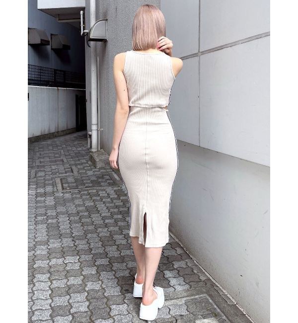 GYDA「GDウエストOPEN SIDEラインノースリテレコロングワンピース」|ワンピース|