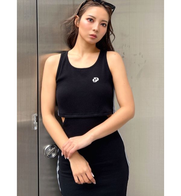 GYDA「GDウエストOPEN SIDEラインノースリテレコロングワンピース」|ワンピース|